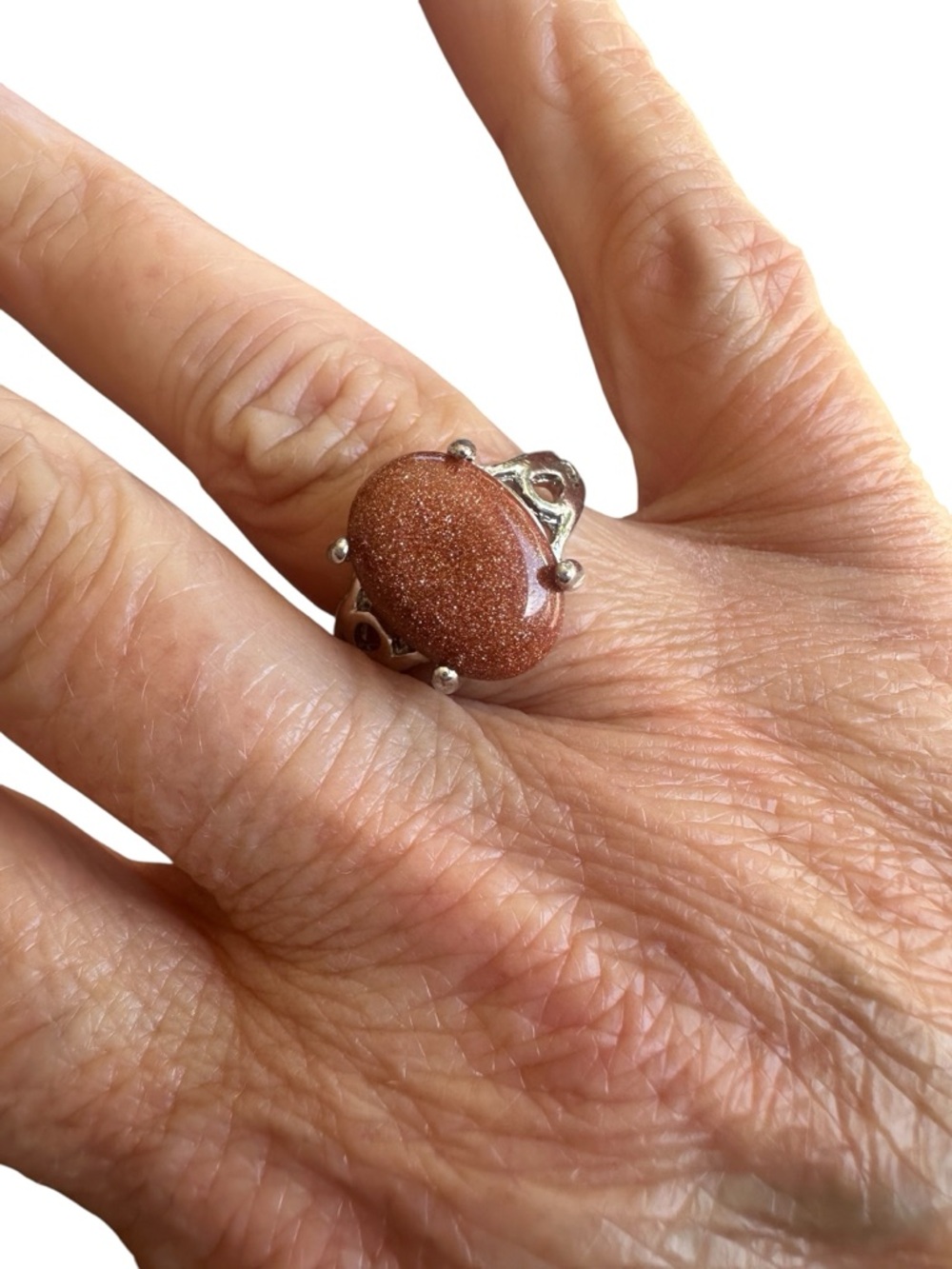 Sparkly GoldStone Silver Ring